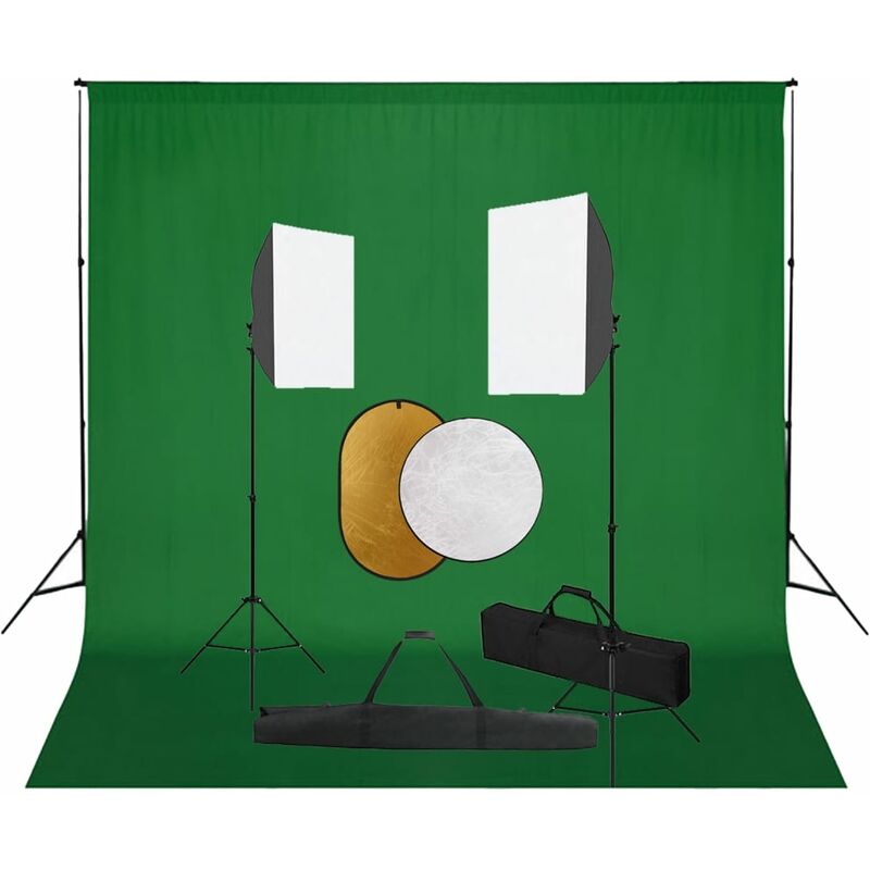 

Kit de estudio fotográfico con luces softbox, fondo y reflector - Negro - Vidaxl