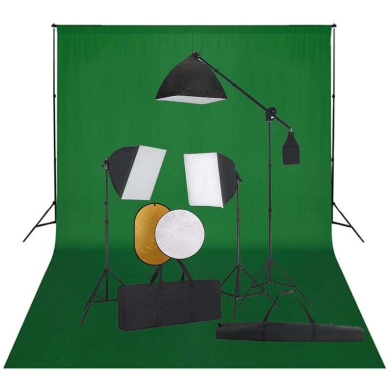 

Kit de estudio fotográfico con luces softbox fondo y reflector - Negro - Vidaxl