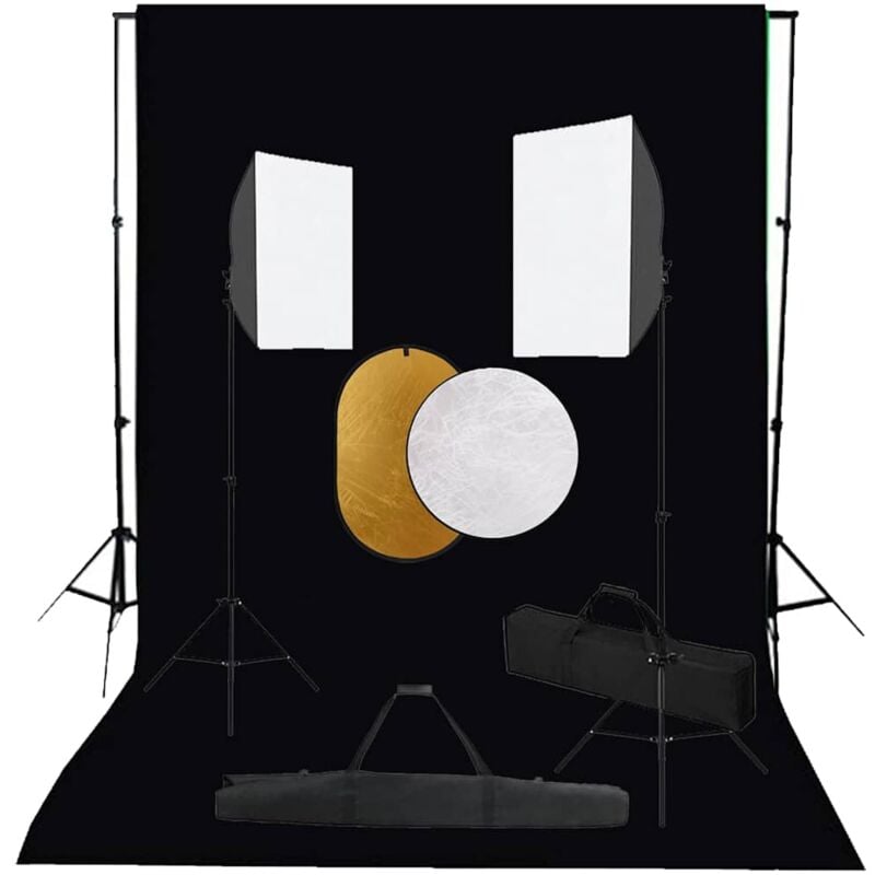 

Kit de estudio fotográfico con luces softbox, fondo y reflector - Negro - Vidaxl
