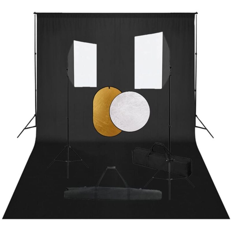 

Kit de estudio fotográfico con luces softbox, fondo y reflector - Negro - Vidaxl