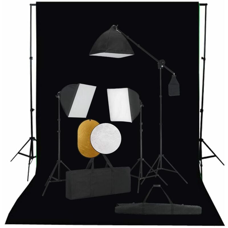 

Kit de estudio fotográfico con luces softbox fondo y reflector - Negro - Vidaxl