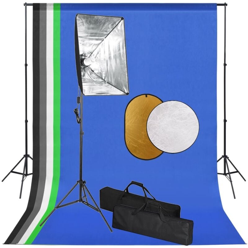 

vidaXL Kit de estudio fotográfico con luces softbox fondo y reflector - Negro