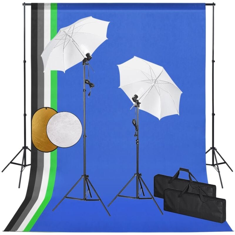 

Kit estudio fotográfico lámparas, sombrillas, fondo y reflector - Negro - Vidaxl