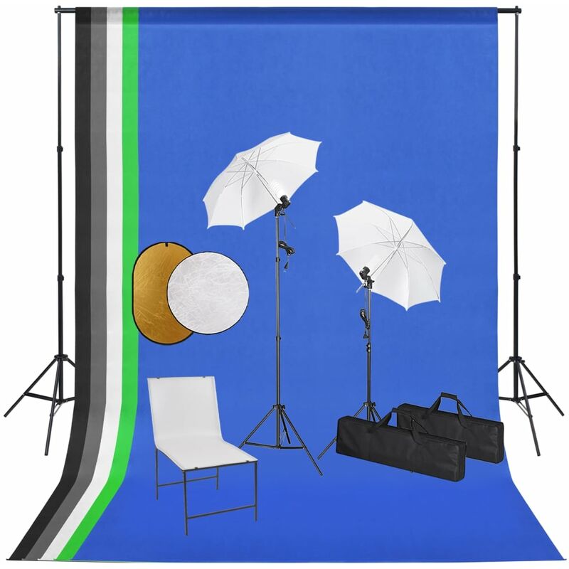 

Kit estudio fotográfico lámparas, sombrillas, fondo y reflector - Blanco - Vidaxl