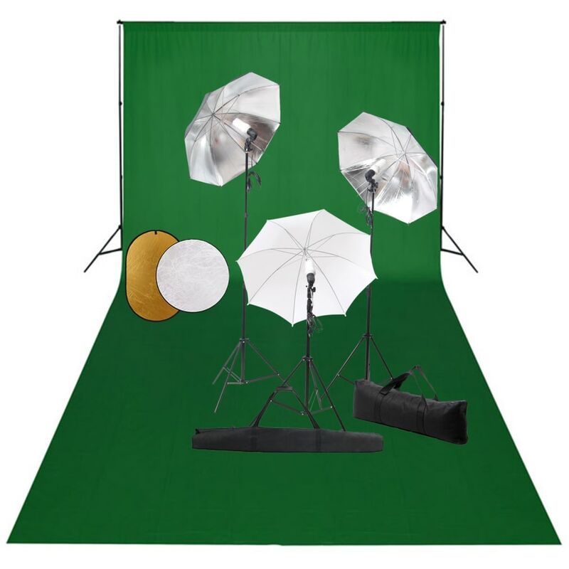 

Kit estudio fotográfico lámparas, sombrillas, fondo y reflector - Negro - Vidaxl