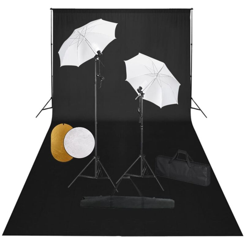 

Kit estudio fotográfico lámparas sombrillas fondo y reflector - Negro - Vidaxl