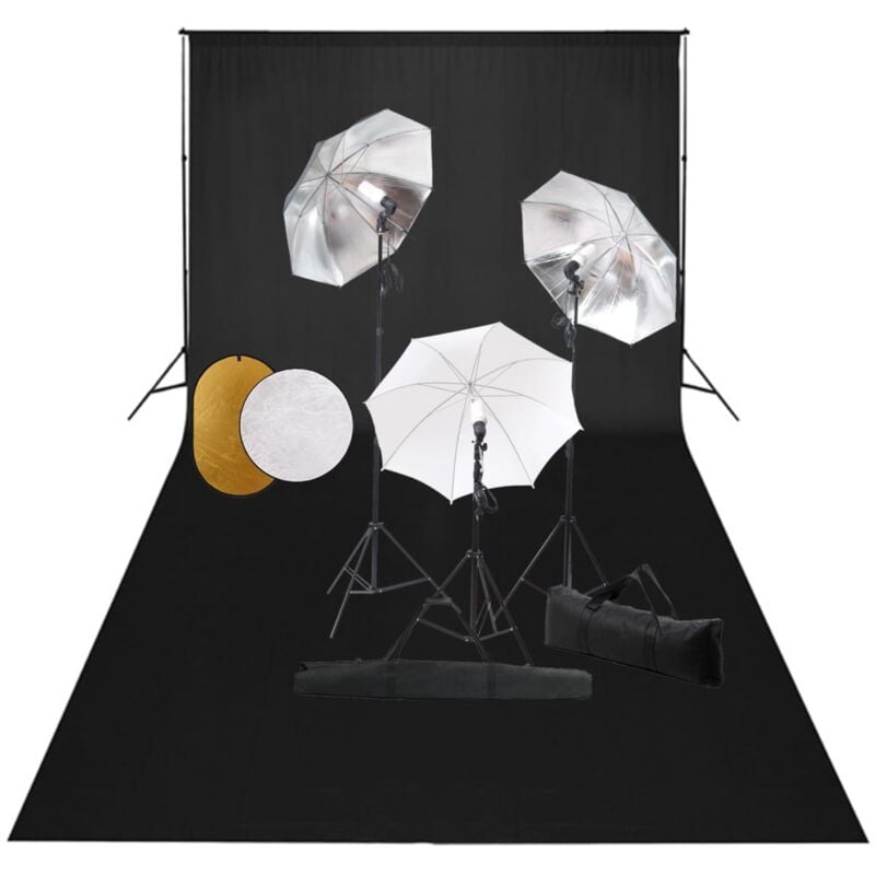 

Kit estudio fotográfico lámparas, sombrillas, fondo y reflector - Negro - Vidaxl