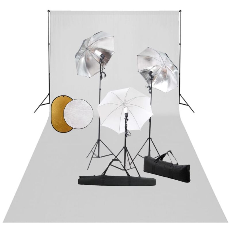 

Kit estudio fotográfico lámparas, sombrillas, fondo y reflector - Blanco - Vidaxl