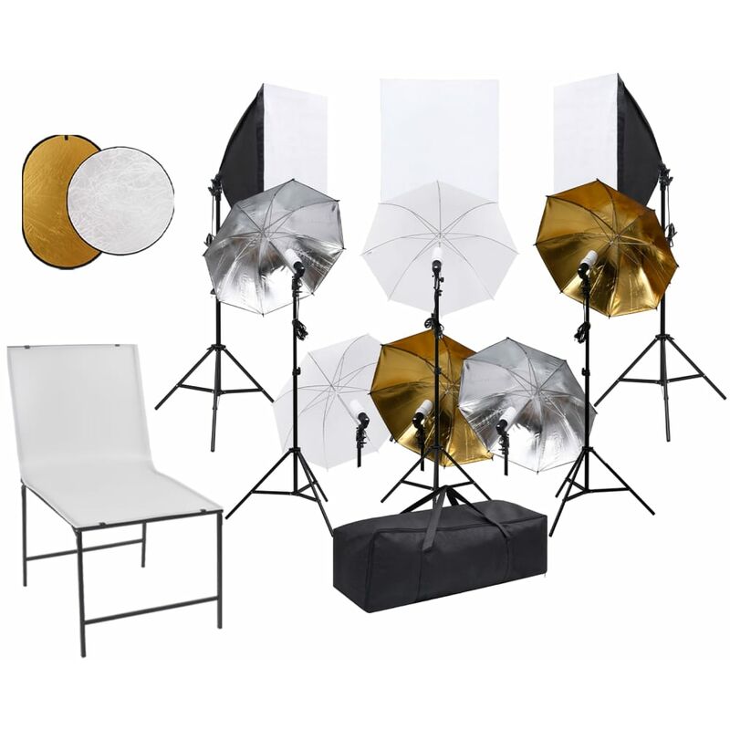 

Kit estudio fotográfico lámparas, sombrillas, fondo y reflector - Blanco - Vidaxl