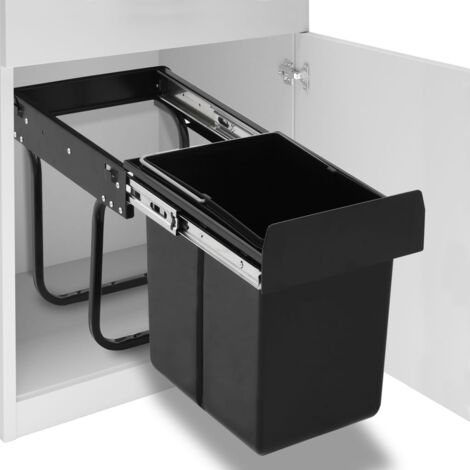 main image of "vidaXL Kitchen Cupboard Pull-out Recycled Dustbin Soft-Close 20 L - Black"