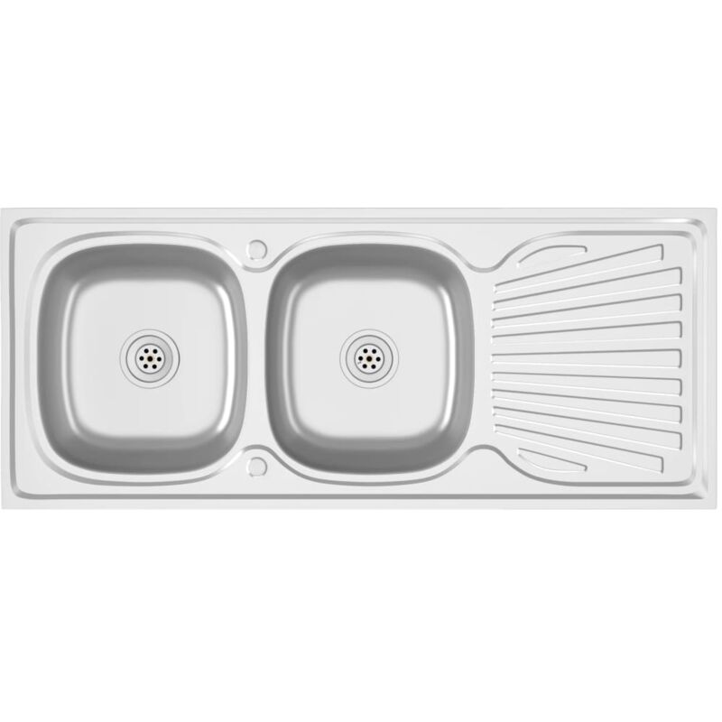 vidaXL Kitchen Sink with Double Sinks Silver 1200x500x155 mm Stainless Steel - Silver