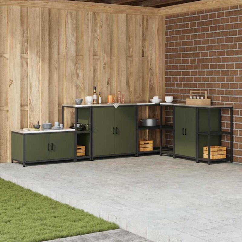 Vidaxl - Kitchen Storage Shelf With Shelf With Storage Olive Green Steel