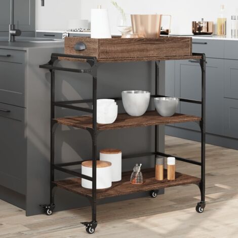 vidaXL Kitchen Trolley Brown Oak 81,5x41x92,5 cm Engineered Wood