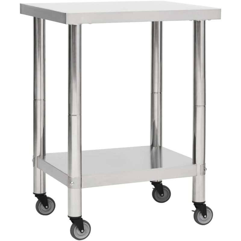 Vidaxl - Kitchen Work Table with Wheels 80x30x85 cm Stainless Steel