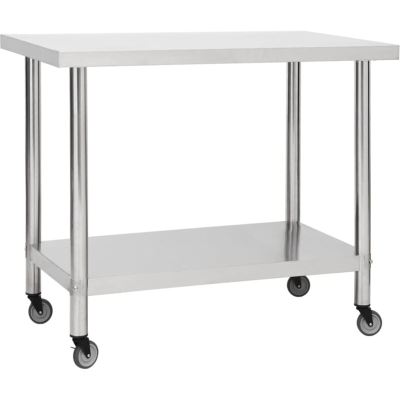 Vidaxl - Kitchen Work Table with Wheels 80x60x85 cm Stainless Steel