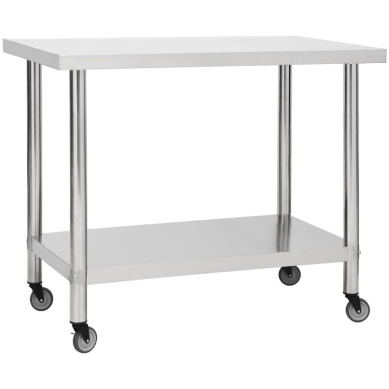 Vidaxl - Kitchen Work Table with Wheels 100x45x85 cm Stainless Steel