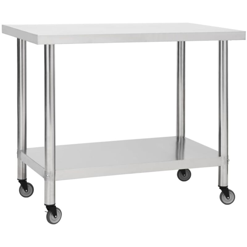 Vidaxl - Kitchen Work Table with Wheels 100x30x85 cm Stainless Steel