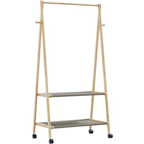 vidaXL Kleiderständer mit Ablagen und Rollen 96x45,5x155,5 cm Bambus