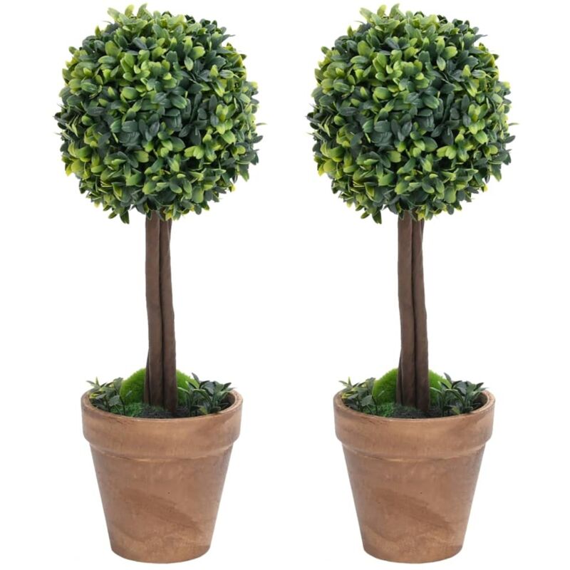 Künstliche Buchsbäume 2 Stk. Mit Topf Kugelform Grün 33 Cm Vidaxl