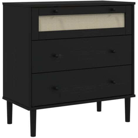 vidaXL Kommode SENJA schwarz aus massivem Kiefernholz mit Rattan