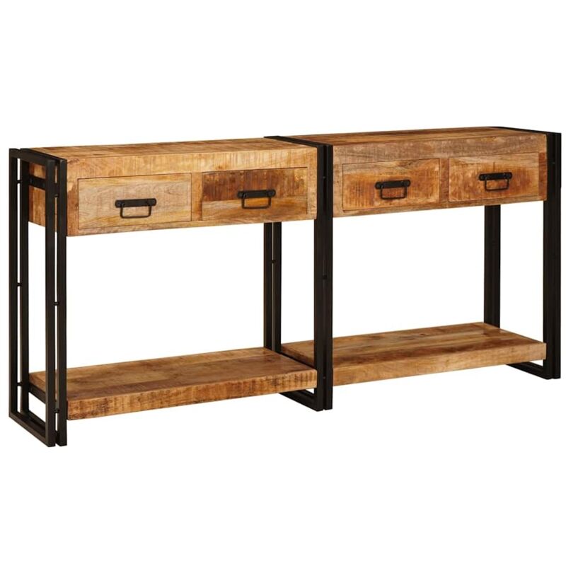 Vidaxl - Konsolen-tische Mit Schubladen 2 Pcs Braun Massives Mangoholz