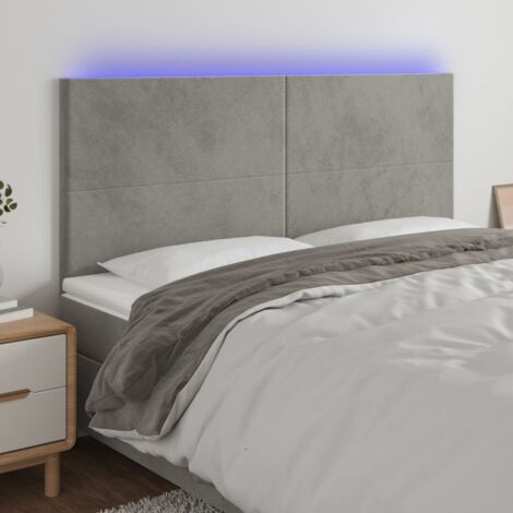 vidaXL Kopfteil mit LED in Hellgrau 200x5x118/128 cm Samt