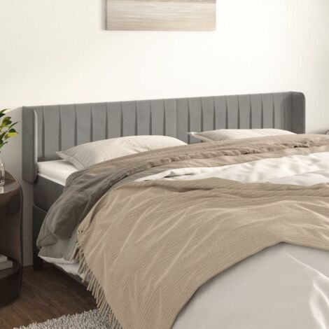 vidaXL Kopfteil mit Ohren Hellgrau 183x16x78/88 cm Samt