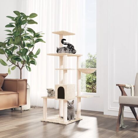 vidaXL Kratzbaum mit Sisal-Kratzflächen Creme 142 cm