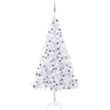 vidaXL Künstlicher Weihnachtsbaum mit Beleuchtung Kugeln L 240 cm Weiß