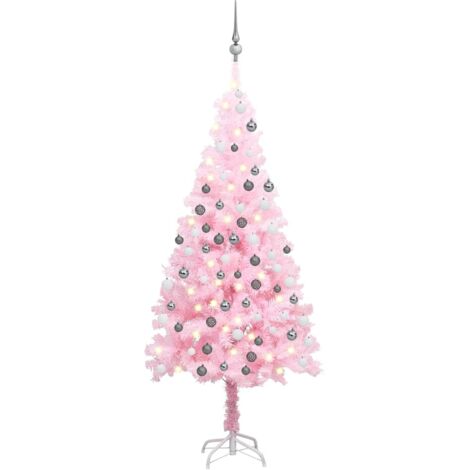 vidaXL Künstlicher Weihnachtsbaum mit Beleuchtung & Kugeln Rosa 180cm