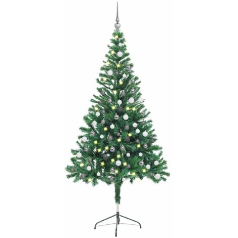 vidaXL Künstlicher Weihnachtsbaum vorbeleuchtet/Kugeln 150 cm 380 Äste