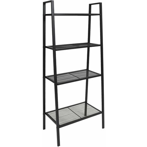 vidaXL Ladder Bookcase 4 Tiers Metal Standing Shelves Display Rack Black/White