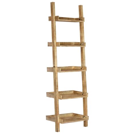 vidaXL Solid Mango Wood Ladder Shelf with 5 Shelves Living Room Home Standing Shelving Storage Bookcase Display Rack Unit Furniture White/Brown