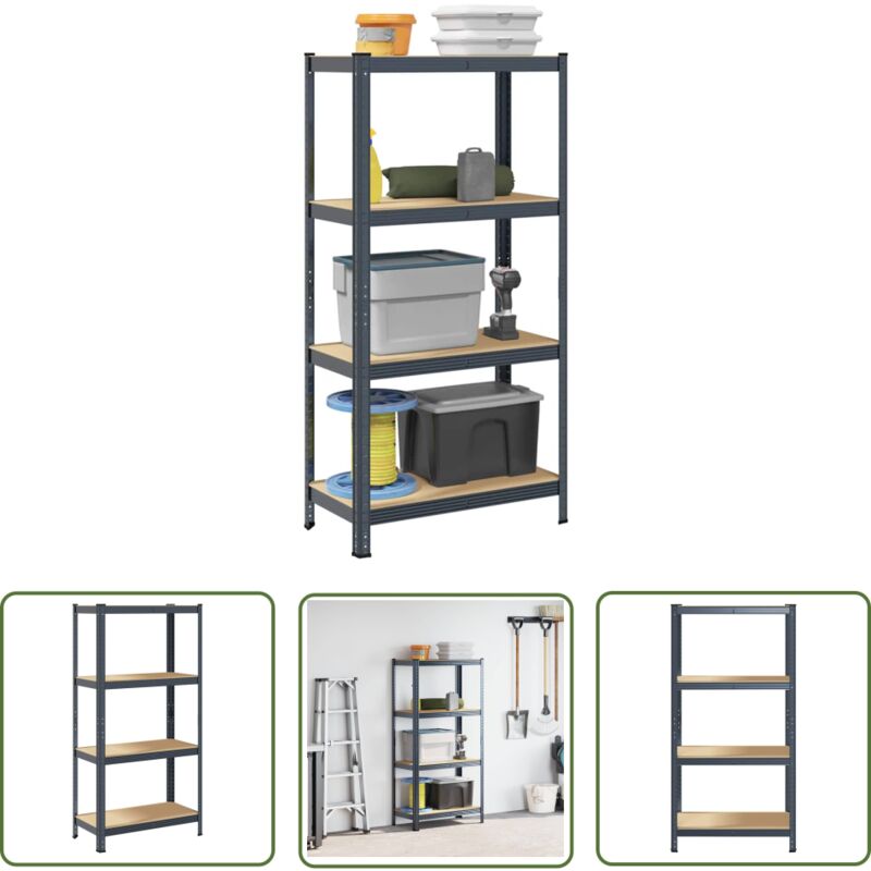 Image of The Living Store - vidaXL Lagerregal mit 4 Böden Anthrazit Stahl & Holzwerkstoff