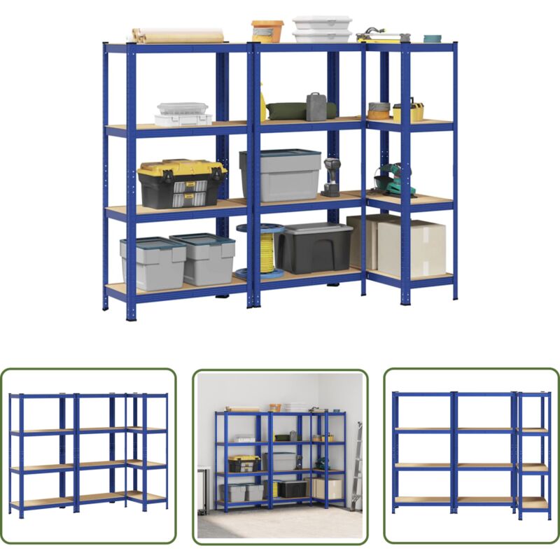 Image of VidaXL Lagerregale mit 4 Böden 3 Stk. Blau Stahl & Holzwerkstoff