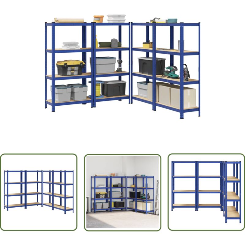 Image of The Living Store - vidaXL Lagerregale mit 4 Böden 4 Stk. Blau Stahl & Holzwerkstoff