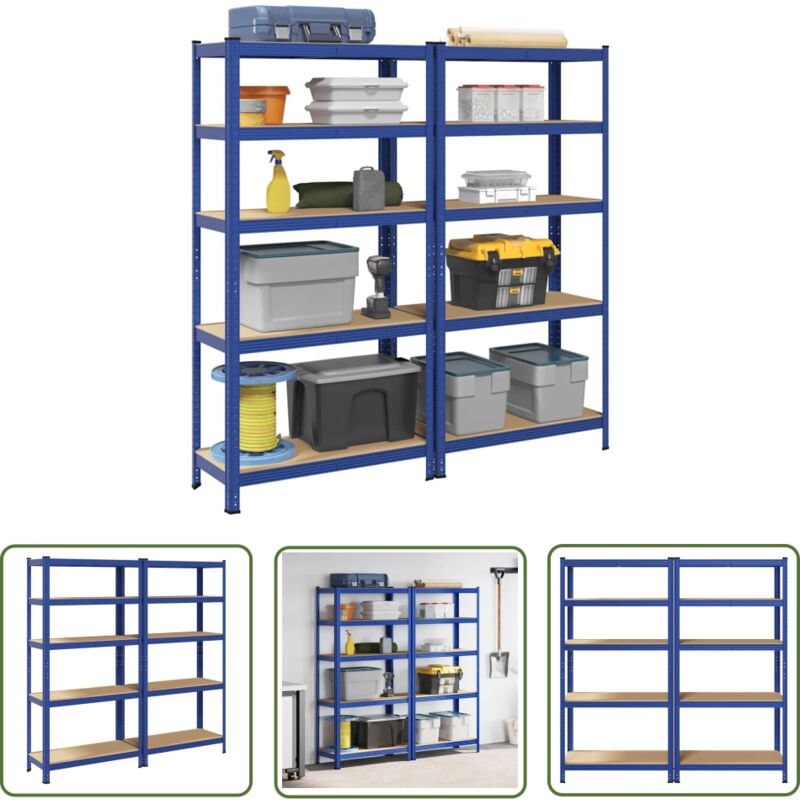 Image of VidaXL Lagerregale mit 5 Böden 2 Stk. Blau Stahl & Holzwerkstoff