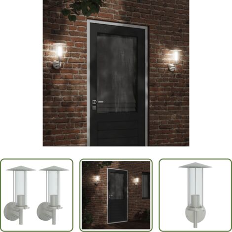 vidaXL Lampada da giardino -  Applique da Esterno 2 pz Argento in Acciaio Inossidabile