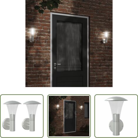 vidaXL Lampada da giardino -  Applique da Esterno 2 pz Argento in Acciaio Inossidabile