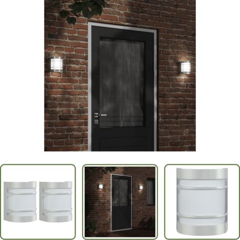 vidaXL Lampada da giardino -  Applique da Esterno 2 pz Argento in Acciaio Inossidabile