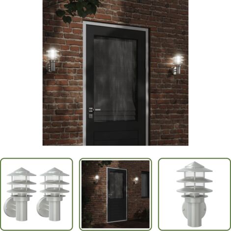 vidaXL Lampada da giardino -  Applique da Esterno 2 pz Argento in Acciaio Inossidabile