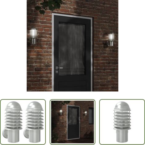 vidaXL Lampada da giardino -  Applique da Esterno 2 pz Argento in Acciaio Inossidabile