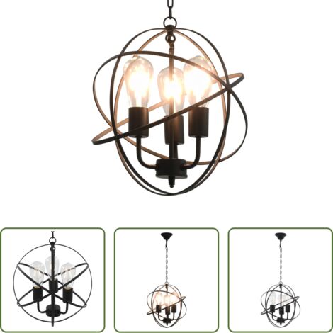 vidaXL Lampada da soggiorno -  Lampada Sferica a Sospensione Nera 3 Lampadine E27