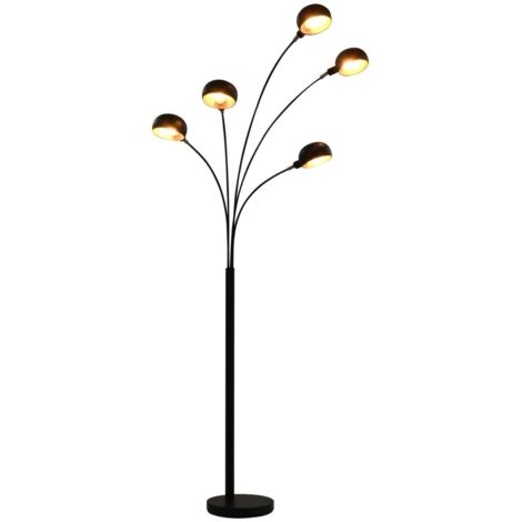 vidaXL Lampada da Terra 200 cm 5 Bulbi E14 Nero e Oro