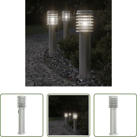 vidaXL Lampada da terra -  Lampada da Terra per Esterni con Presa Argento 60 cm in Acciaio