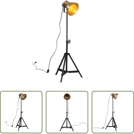 vidaXL Lampada industriale -  Lampada da Terra 25 W Ottone Anticato 35x35x65/95 cm E27