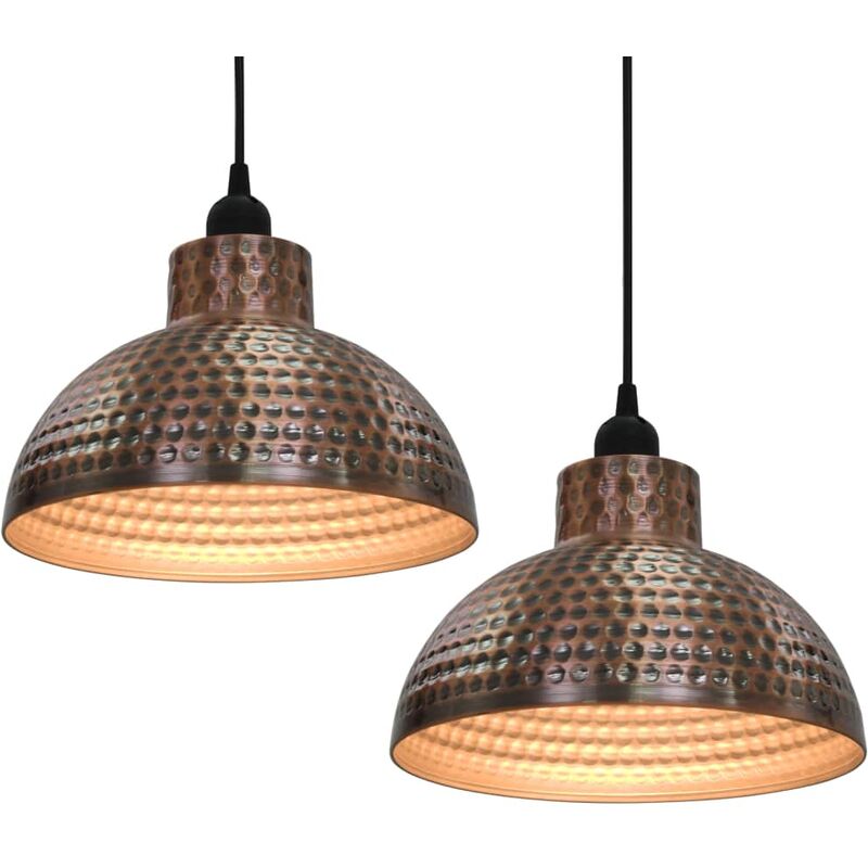 Image of 2 Lampadari lampade a sospensione bar cucina Semisferici in metallo Color Rame