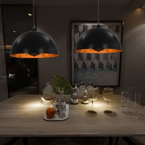 vidaXL Lampadari 2 pz Nero e Oro Semi-Sferici 40 cm E27