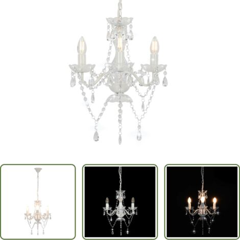 vidaXL Lampadario argento -  Lampadario con Perline Bianco Tondo 3 E14
