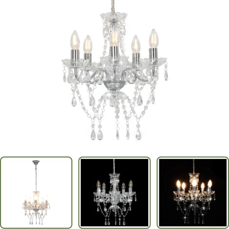 vidaXL Lampadario con cristallo -  Lampadario con Perline di Cristallo Argento Tondo 5 E14